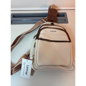 Latmap Sling Bag Womens Small Cream Brown Faux Leather Crossbody Patterned Strap